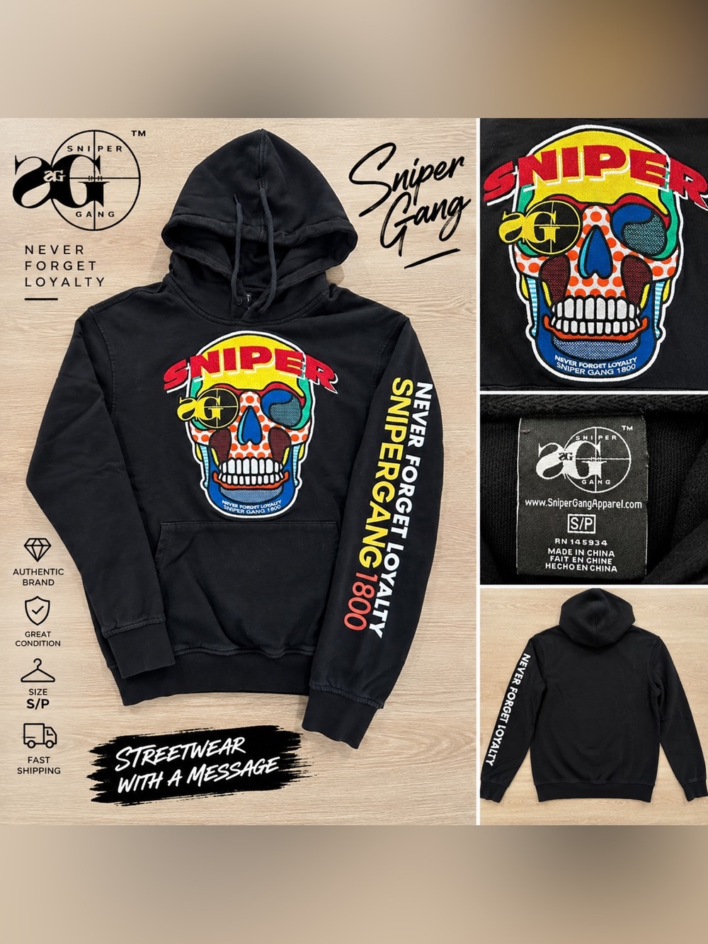 Sniper Gang Never Forget Loyalty Skull Hoodie S/P